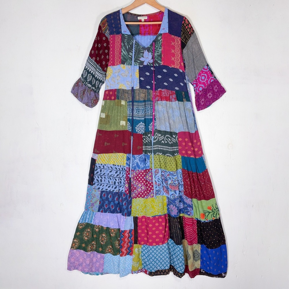 Earthbound Trading Boho Patchwork Maxi Dress Womens S Hippie Flowy Festival